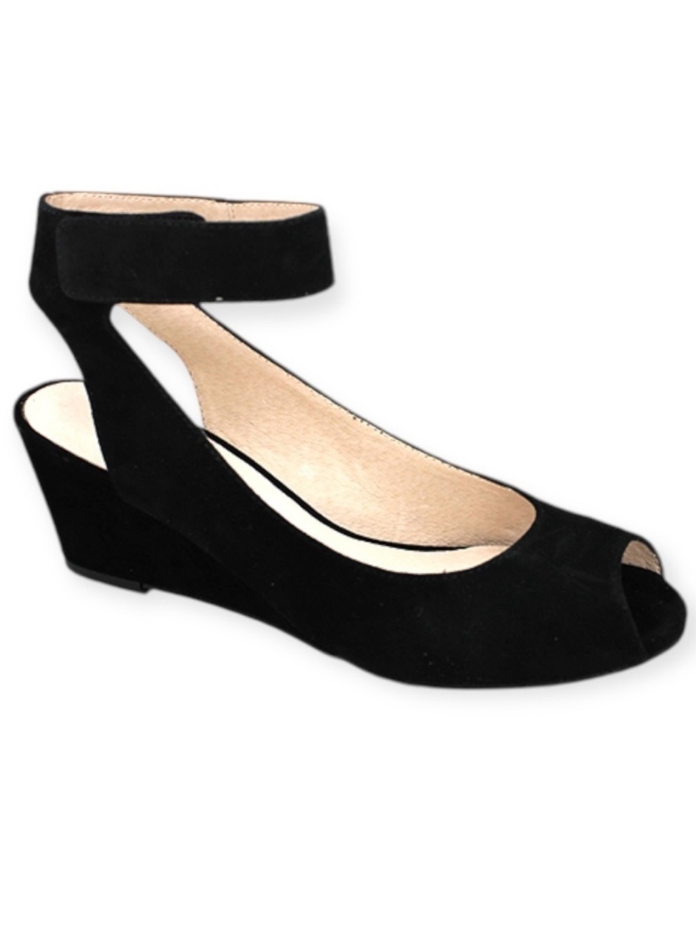 💄SACHA LONDON Venice Designer Peep Toe Leather Ankle Wrap Wedge Black Sandal 10